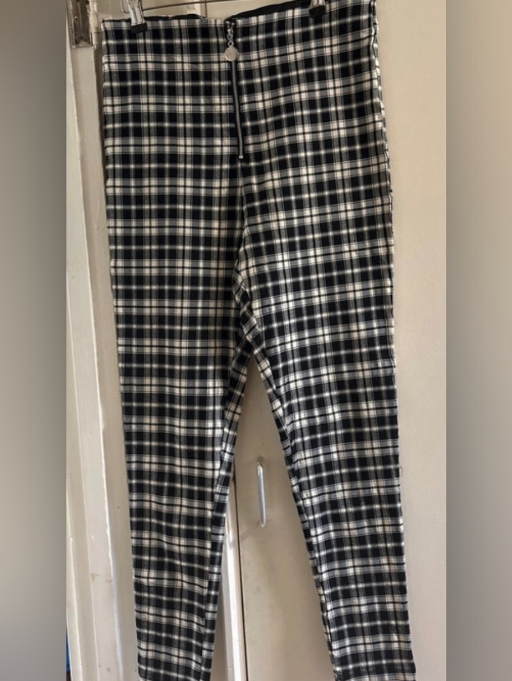 Zara Black and White Plaid Jogger Pants